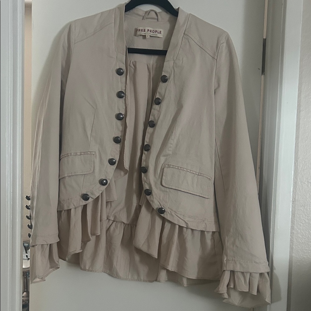 Free People Beige Ruffled Blazer